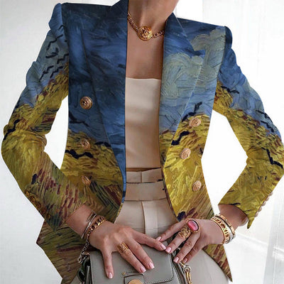 Women's Fall Lapels Elegant Slim-fit Digital 3D Printed Women's Suit Jacket