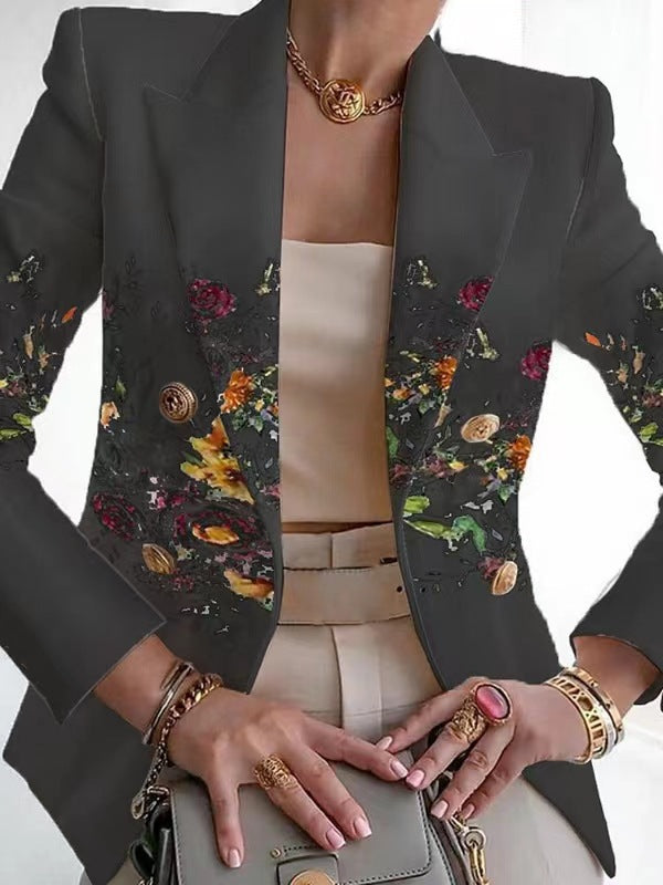 Women's Fall Lapels Elegant Slim-fit Digital 3D Printed Women's Suit Jacket