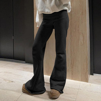 Women's Solid Color Knitted Elastic High Waist Casual Sports Trousers